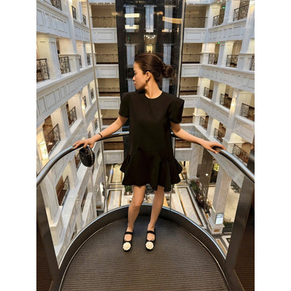 Colin Short Dress With Shoulder Ruffles And Flared Hem (Pre-order)