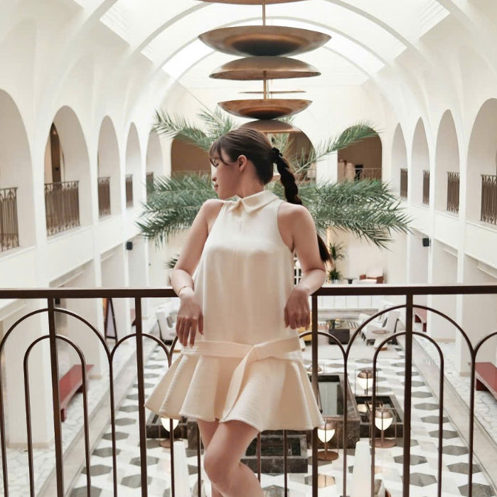 Colin Sleeveless Short Dress With Collared Neck And Flared Hem (Pre-order)