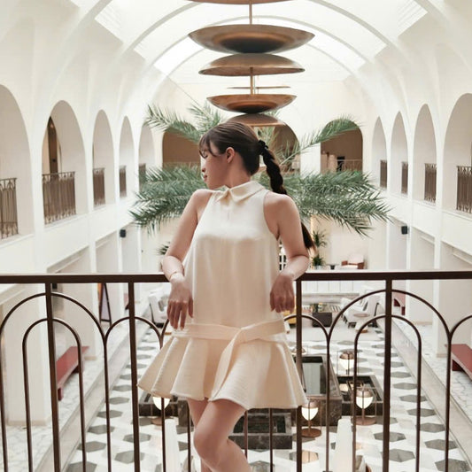 Colin Sleeveless Short Dress With Collared Neck And Flared Hem (Pre-order)