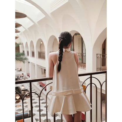 Colin Sleeveless Short Dress With Collared Neck And Flared Hem (Pre-order)