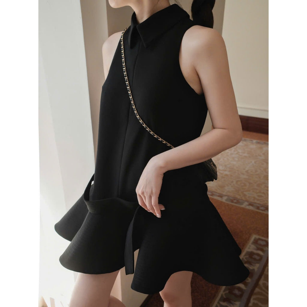 Colin Sleeveless Short Dress With Collared Neck And Flared Hem (Pre-order)