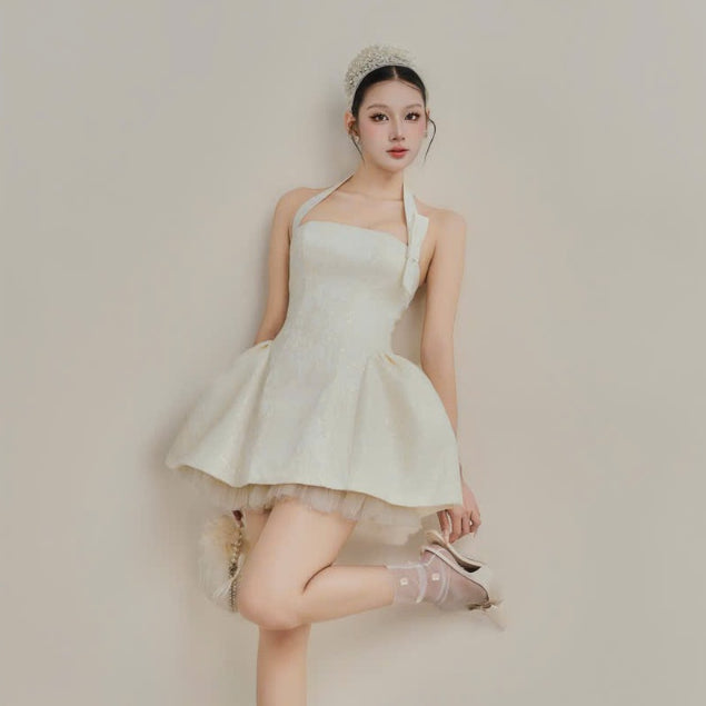 Colin Short Lace Dress With Sweetheart Neckline And Ribbon Straps