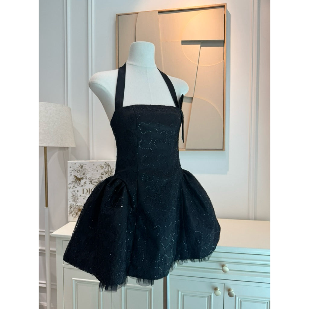 Colin Short Lace Dress With Sweetheart Neckline And Ribbon Straps