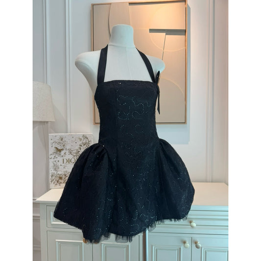 Colin Short Lace Dress With Sweetheart Neckline And Ribbon Straps