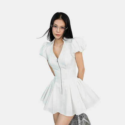 Cera Puff Sleeve V Neck Dress