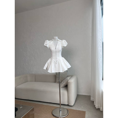Cera Puff Sleeve V Neck Dress