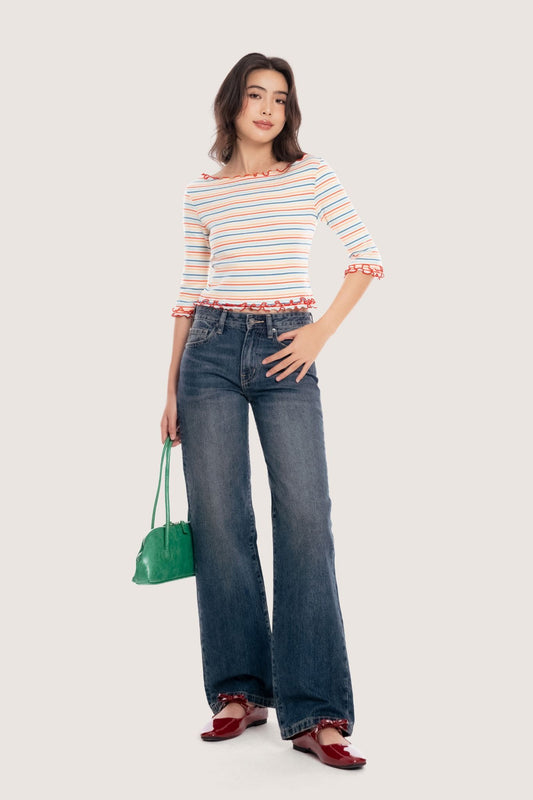 Libe Dark Blue Wash Low Rise Slim Relaxed Jeans (Pre-order)