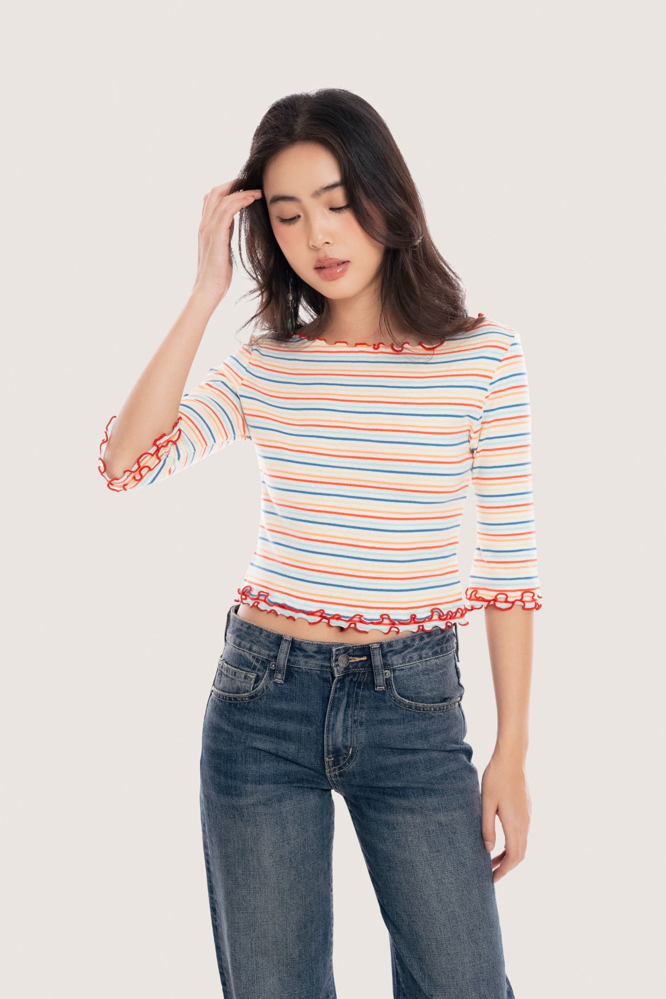 Libe Dark Blue Wash Low Rise Slim Relaxed Jeans (Pre-order)