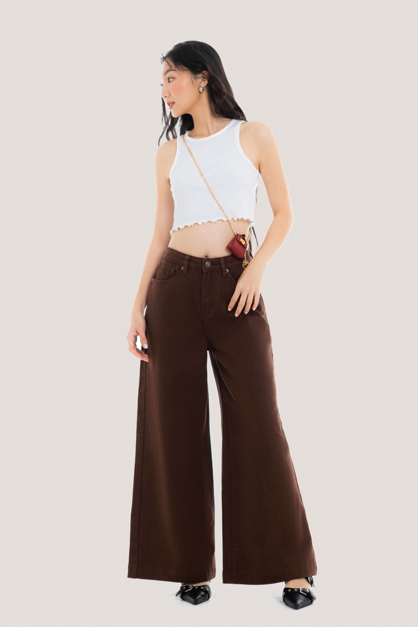 Libe Dark Brown Wide Leg Jeans (Pre-order)