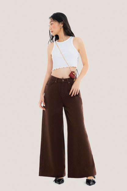 Libe Dark Brown Wide Leg Jeans (Pre-order)