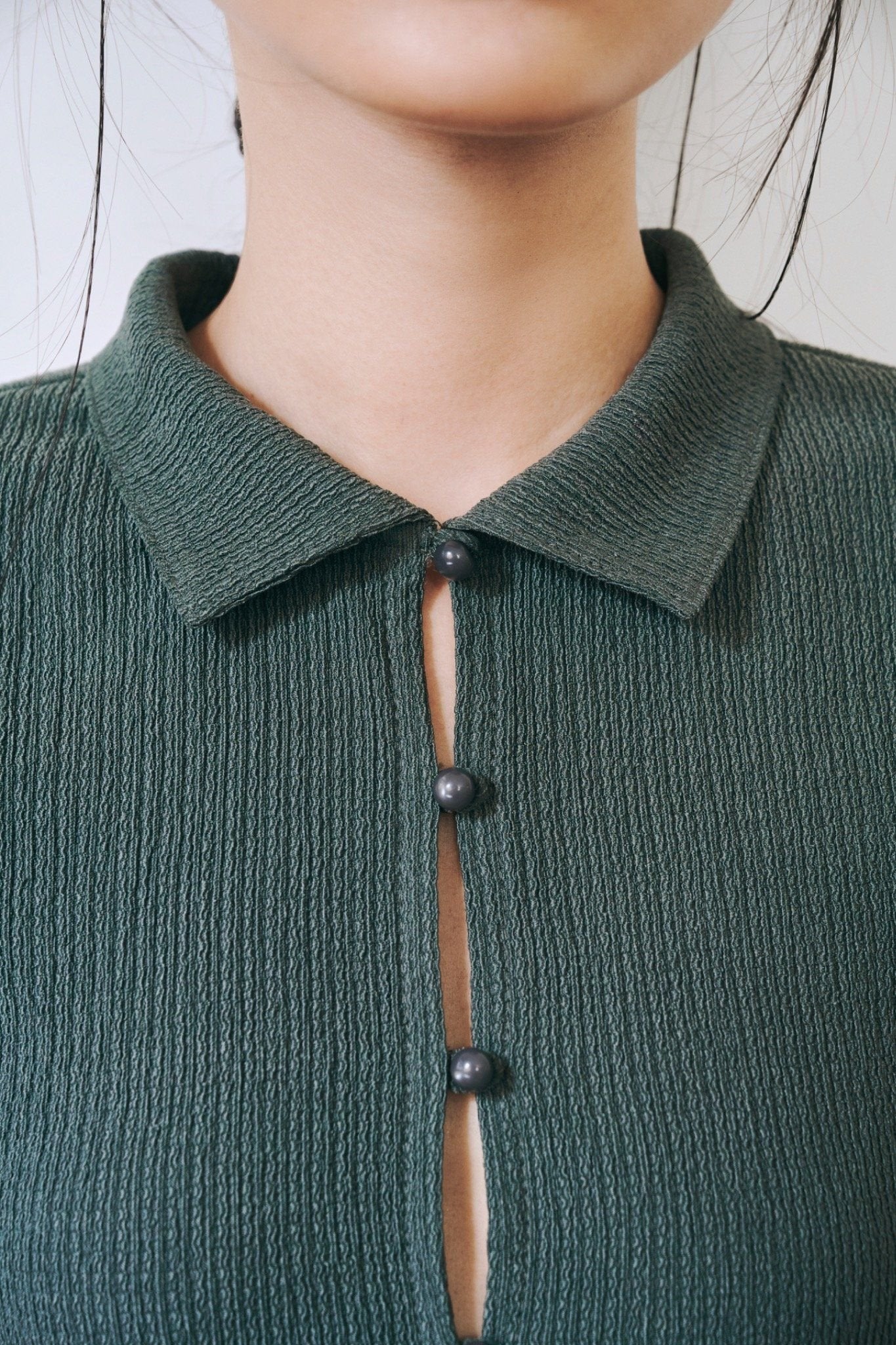 Libe Dark Green Button-Up Short Sleeve Top (Pre-order)