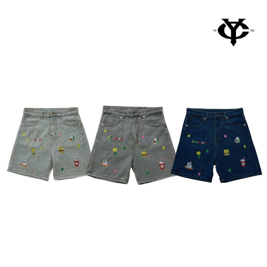 WHOSE Embroidered Pattern Denim Shorts (Pre-order)