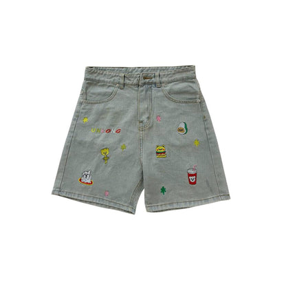 WHOSE Embroidered Pattern Denim Shorts (Pre-order)