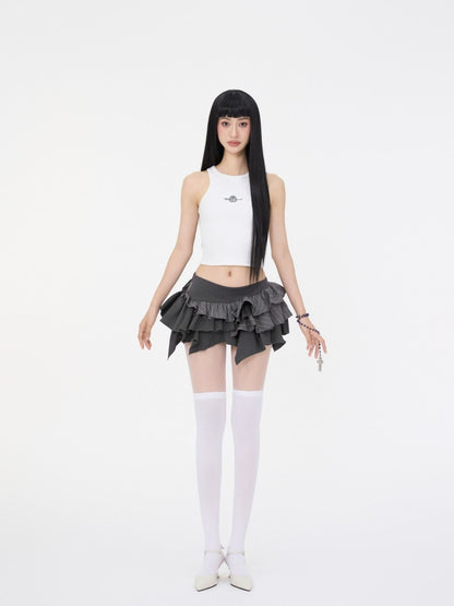 Tsun Ruffle Asymmetrical Mini Skirt Grey - Delivery within 48 hours