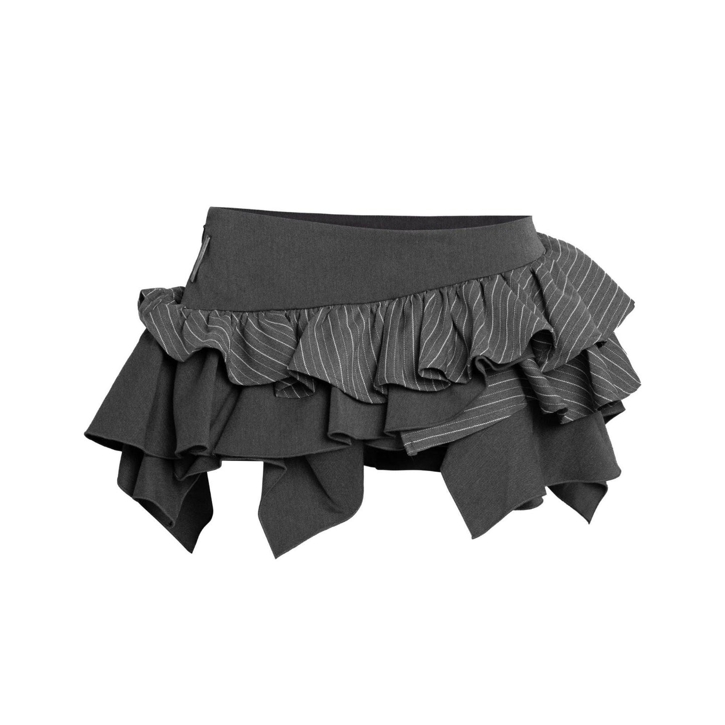 Tsun Ruffle Asymmetrical Mini Skirt Grey - Delivery within 48 hours