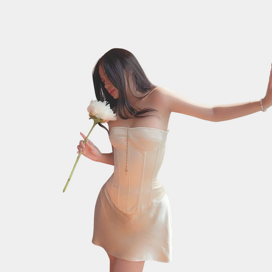 Daily n Rose Cream Corset Mini Dress with Matching Scarf