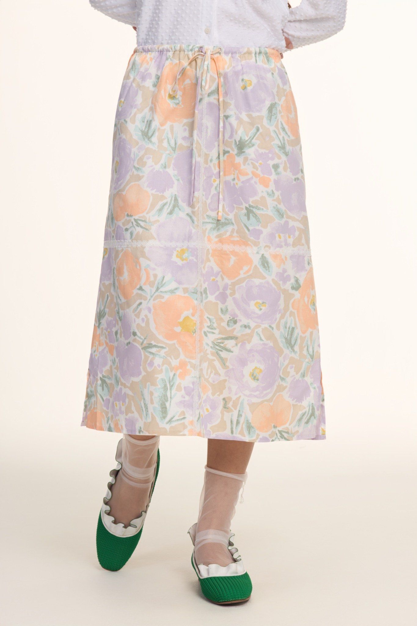 Libe Floral Elastic Mid-Length Skirt (Pre-order)