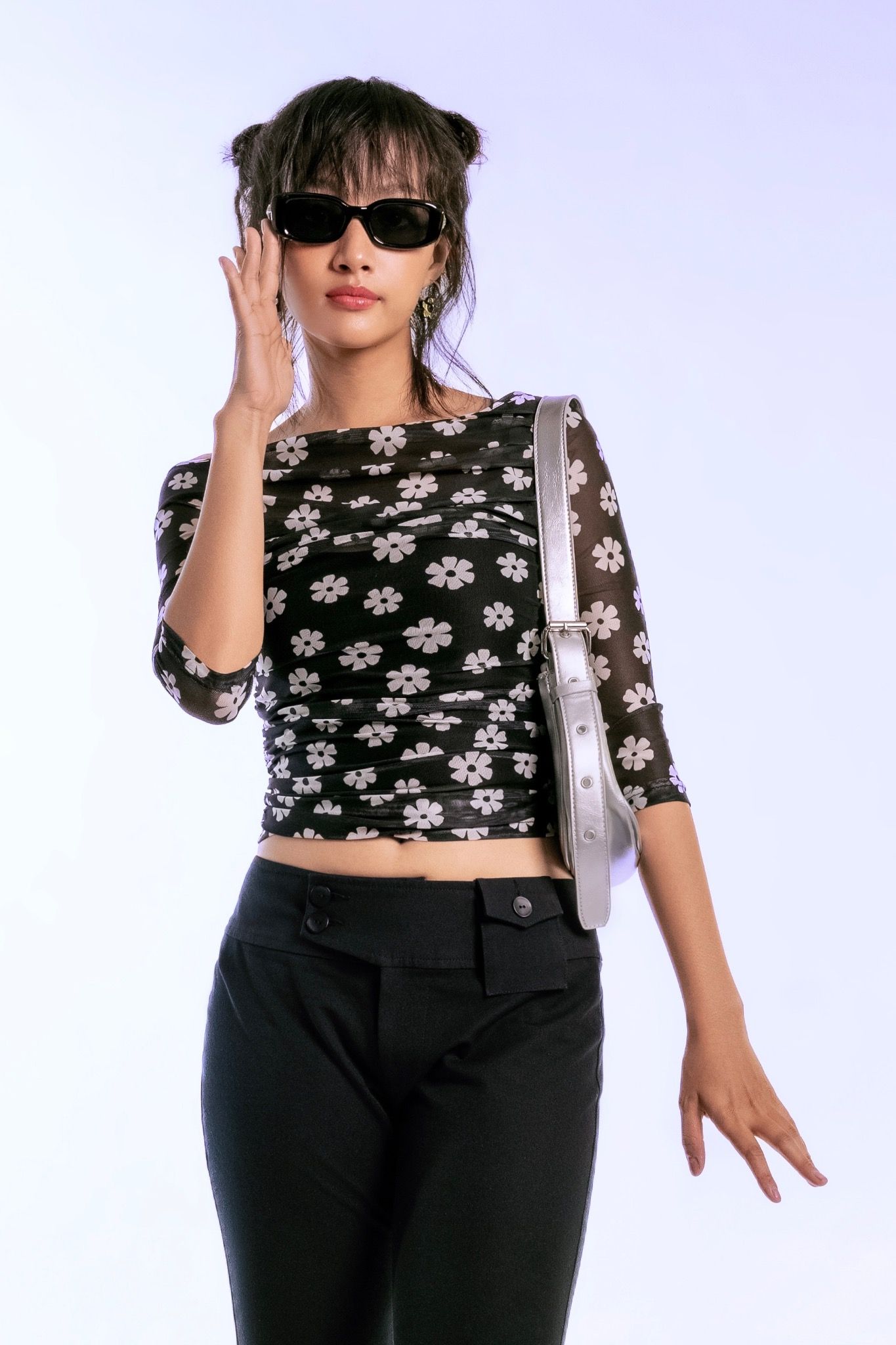 Libe Floral One Shoulder Mesh Top (Pre-order)