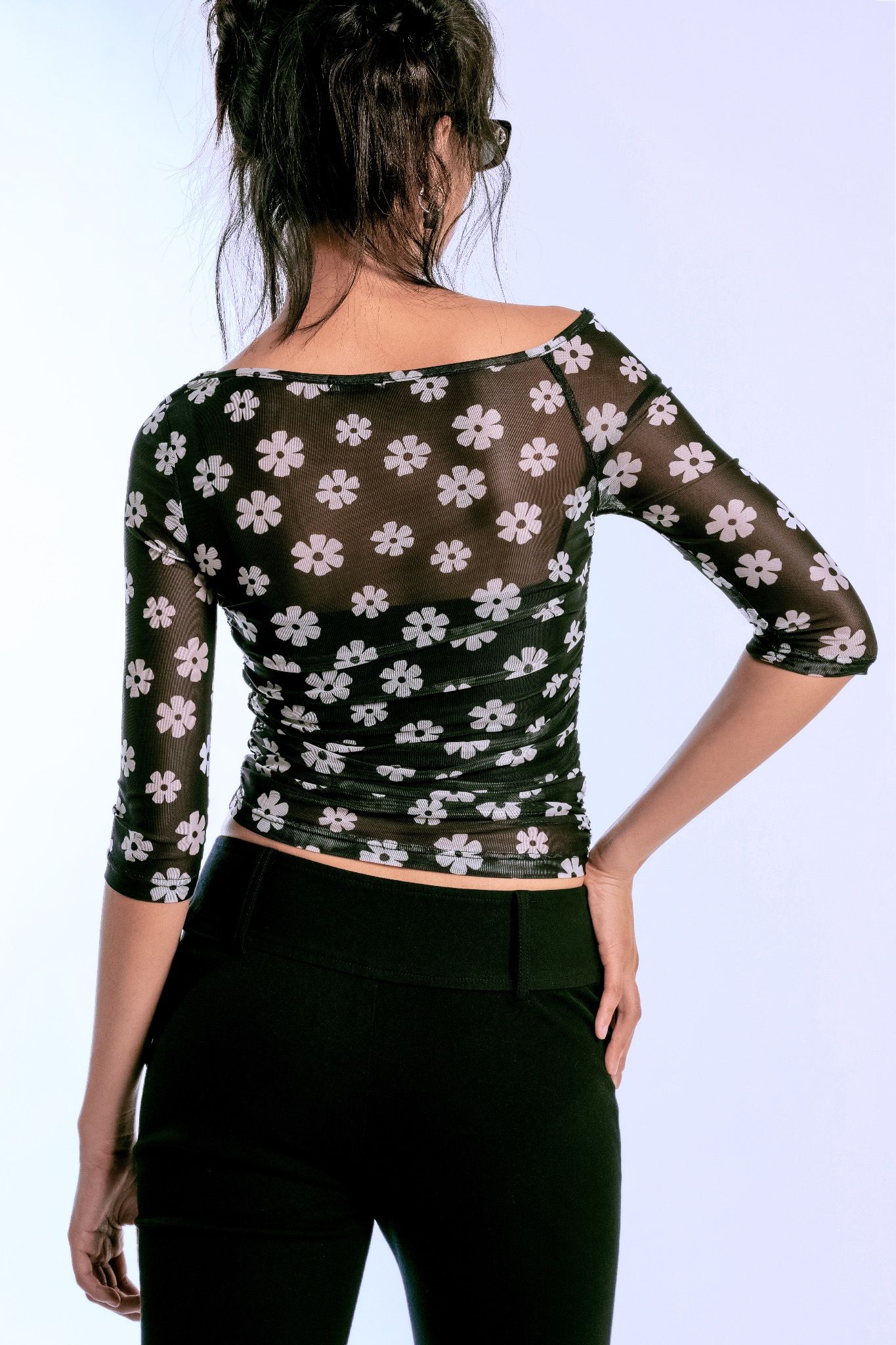 Libe Floral One Shoulder Mesh Top (Pre-order)