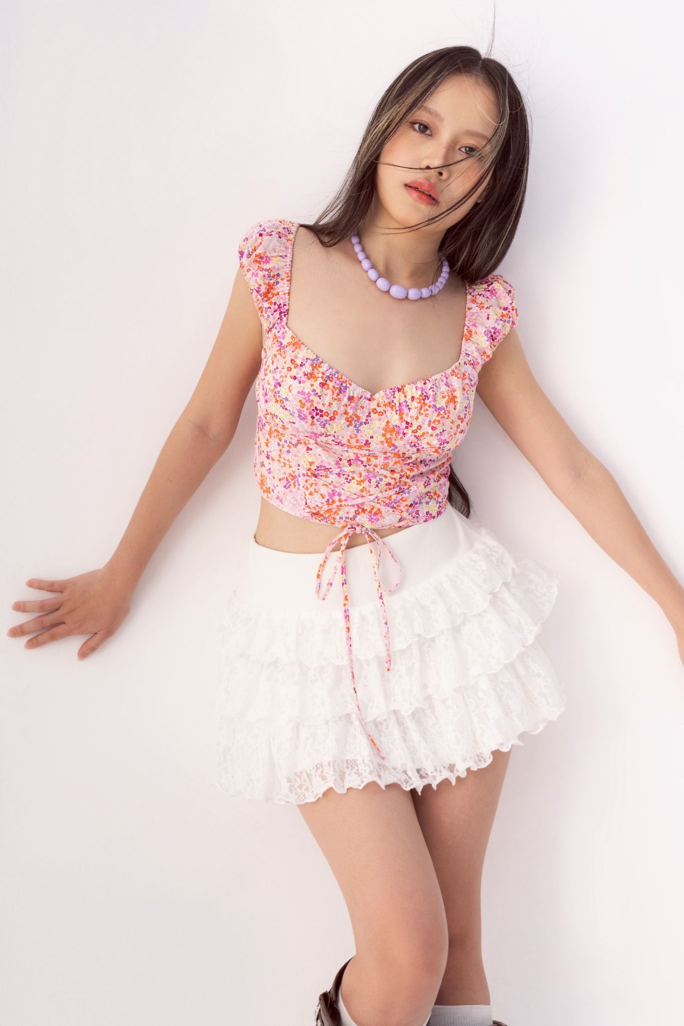 Libe Floral Scoop Neck Drawstring Top (Pre-order)