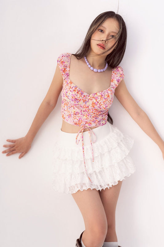 Libe Floral Scoop Neck Drawstring Top (Pre-order)