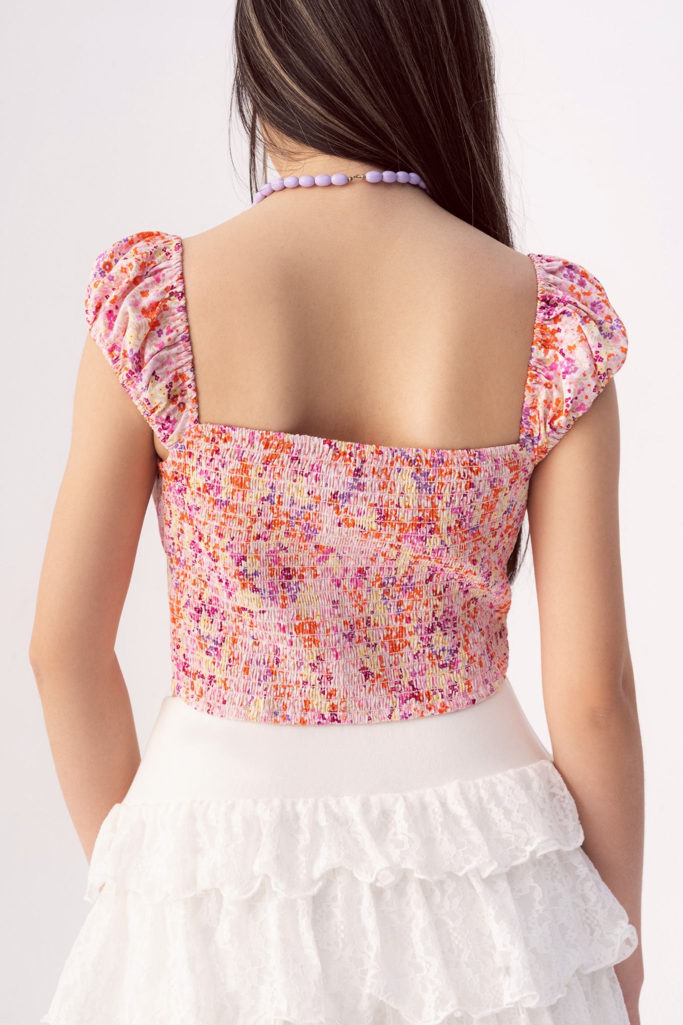 Libe Floral Scoop Neck Drawstring Top (Pre-order)