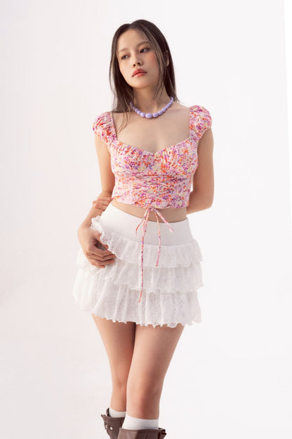 Libe Floral Scoop Neck Drawstring Top (Pre-order)