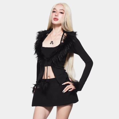 Nhabachtuot Fur Tie V Neck Set