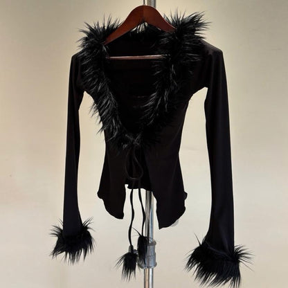 Nhabachtuot Fur Tie V Neck Set