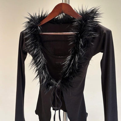Nhabachtuot Fur Tie V Neck Set