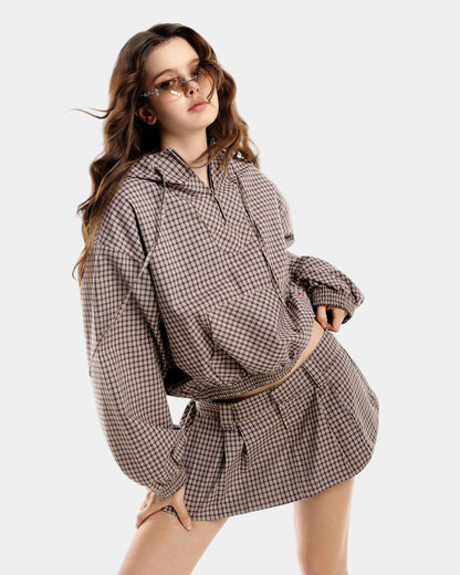 Push Push Gingham Half-zip Hoodie