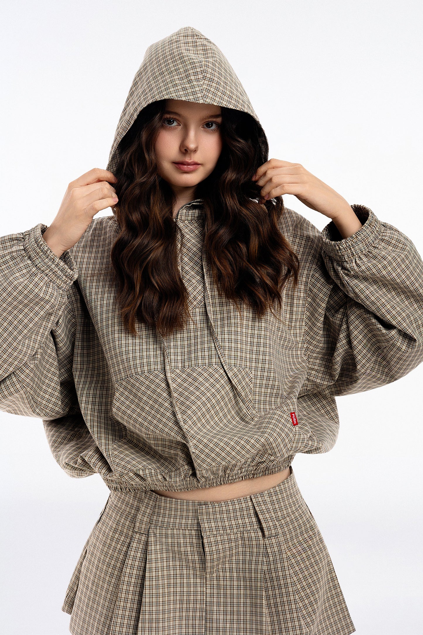 Push Push Gingham Half-zip Hoodie