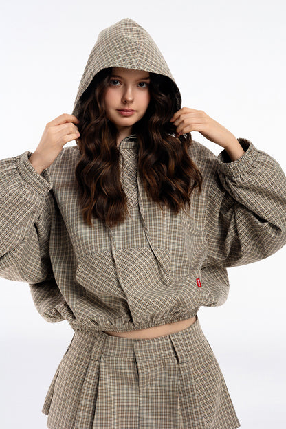 Push Push Gingham Half-zip Hoodie