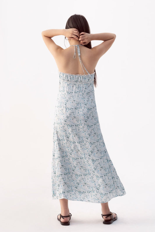 Libe Green Floral Lace Hem Silk Midi Dress (Pre-order)