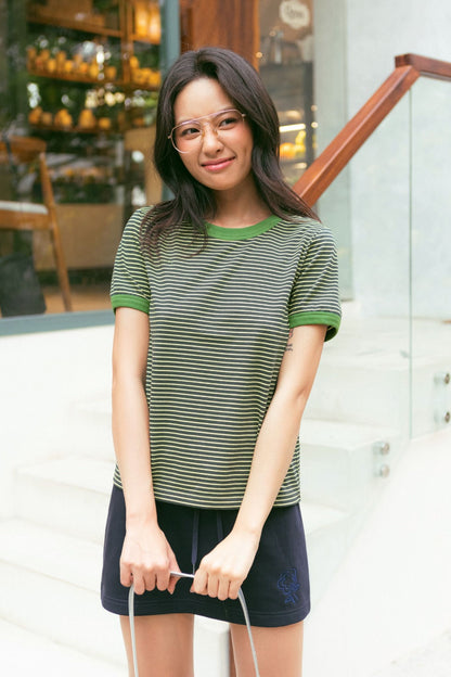 Libe Green Striped Short Sleeve Baby Tee (Pre-order)