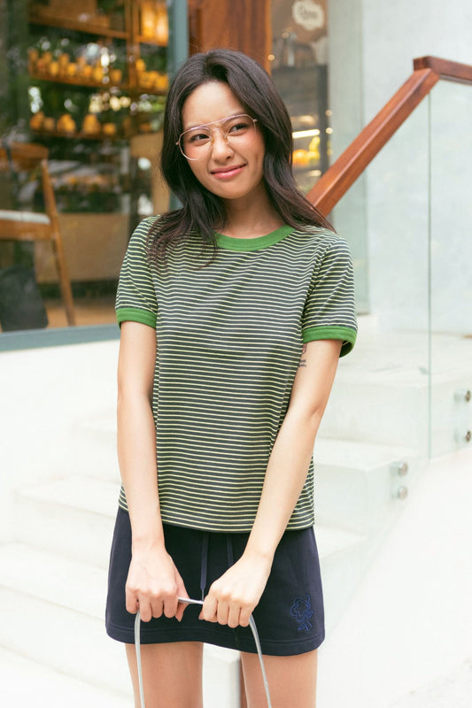 Libe Green Striped Short Sleeve Baby Tee (Pre-order)