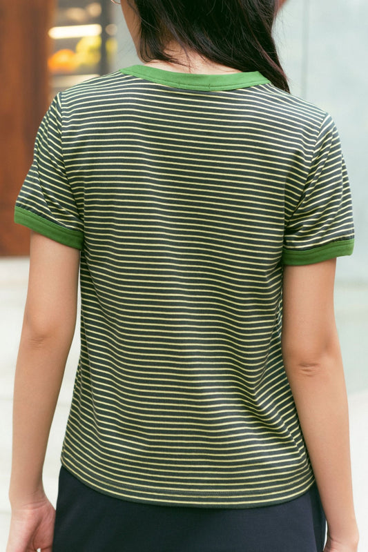 Libe Green Striped Short Sleeve Baby Tee (Pre-order)