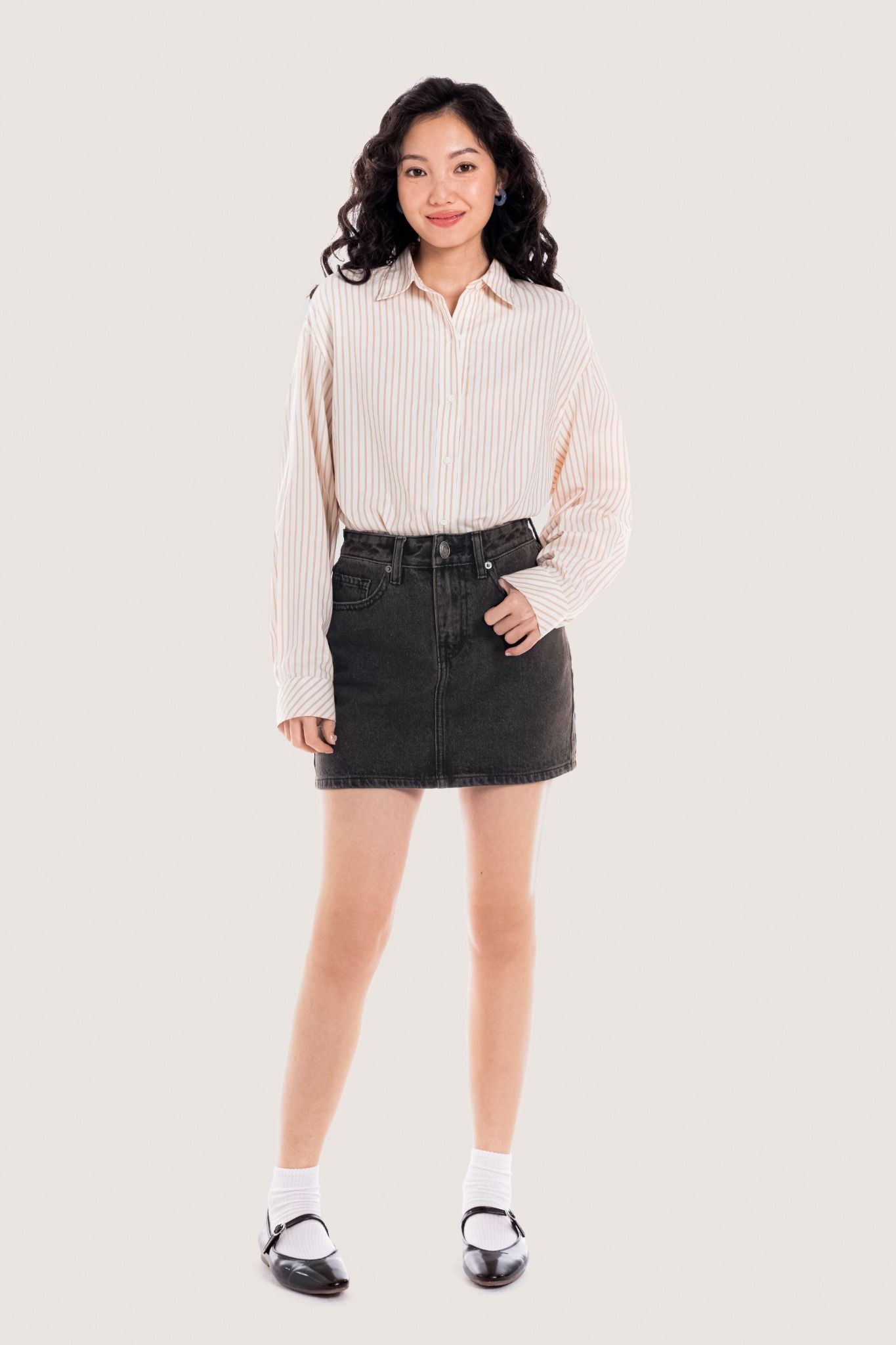 Libe Grey Acid Wash Denim Mini Skirt (Pre-order)