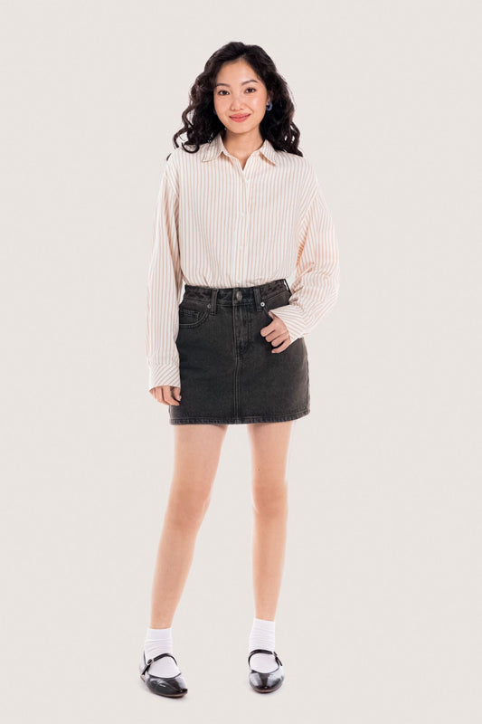 Libe Grey Acid Wash Denim Mini Skirt (Pre-order)