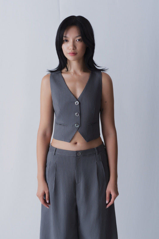 Libe Grey Fitted Gilet Top (Pre-order)