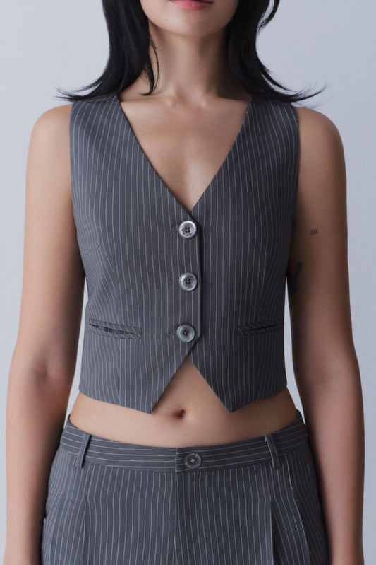 Libe Grey Fitted Gilet Top (Pre-order)