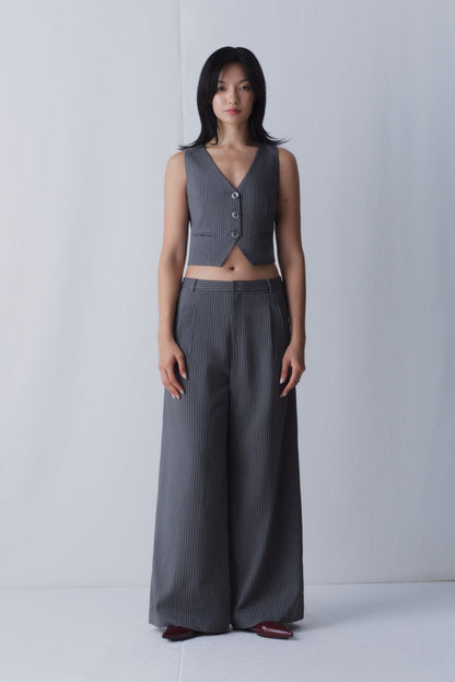 Libe Grey Fitted Gilet Top (Pre-order)