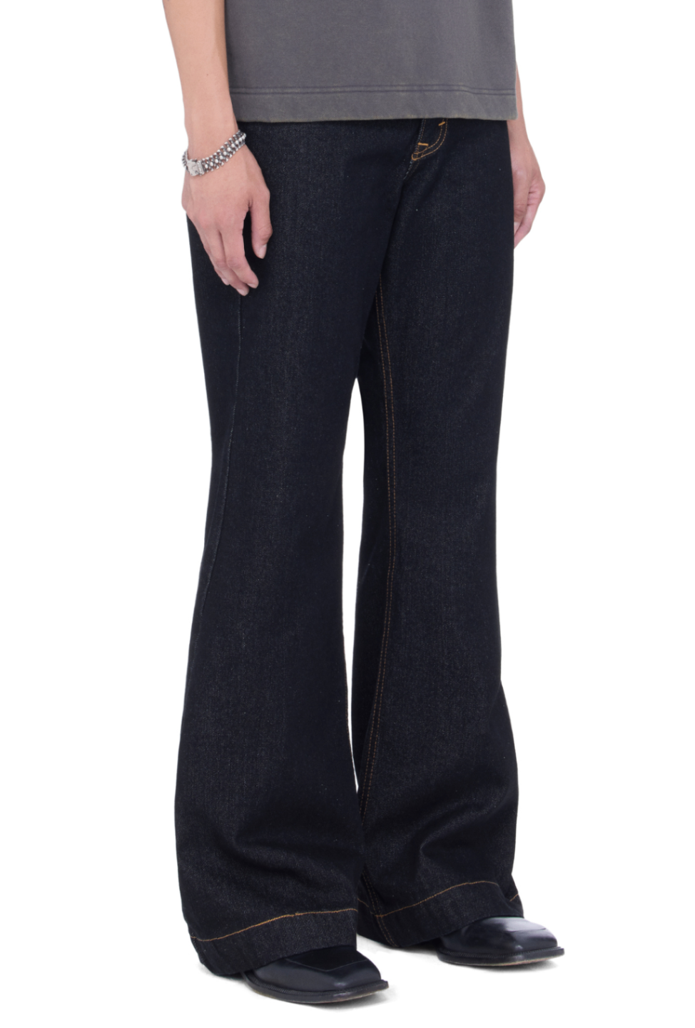 The Beuter Grey Flare Raw Denim Jeans
