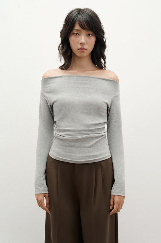 Libe Grey Off Shoulder Top (Pre-order)