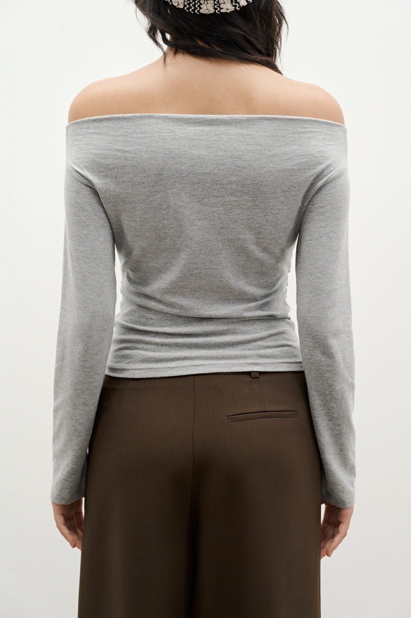 Libe Grey Off Shoulder Top (Pre-order)