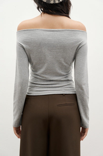 Libe Grey Off Shoulder Top (Pre-order)