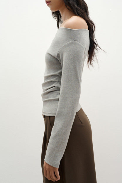 Libe Grey Off Shoulder Top (Pre-order)
