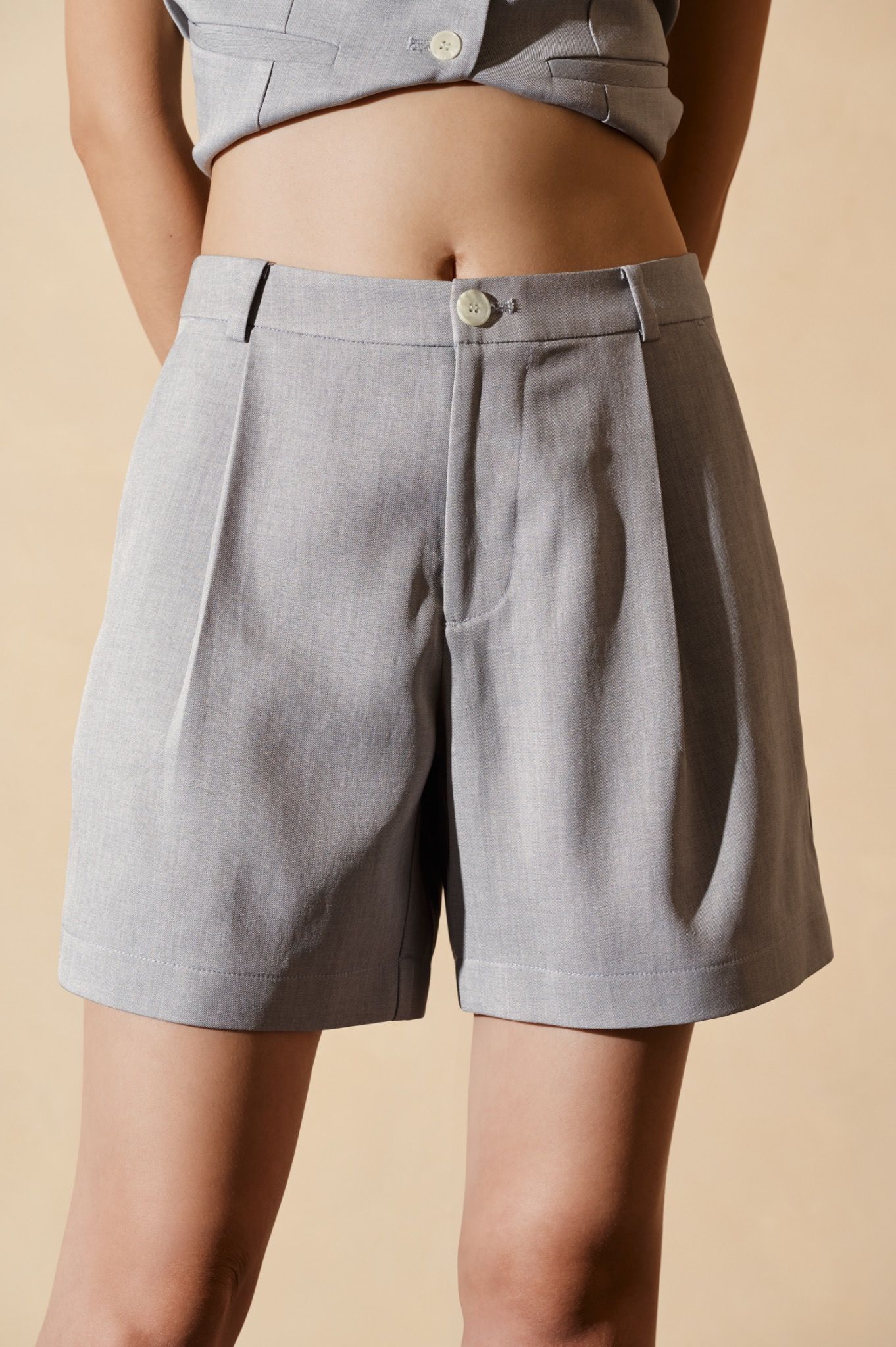 Libe Grey Pleated Shorts (Pre-order)