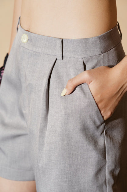 Libe Grey Pleated Shorts (Pre-order)