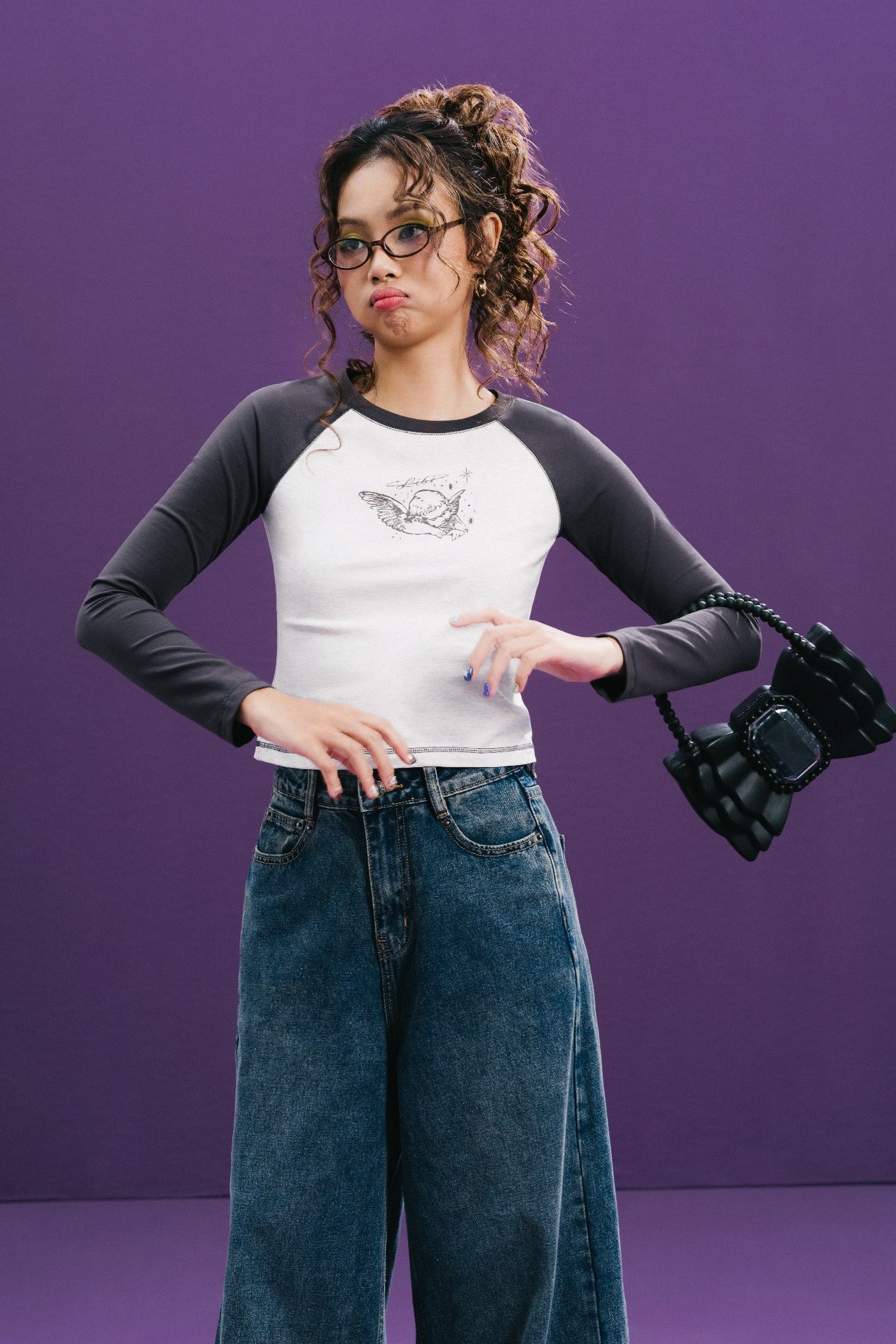 Libe Grey Printed Long Sleeve Raglan Top (Pre-order)